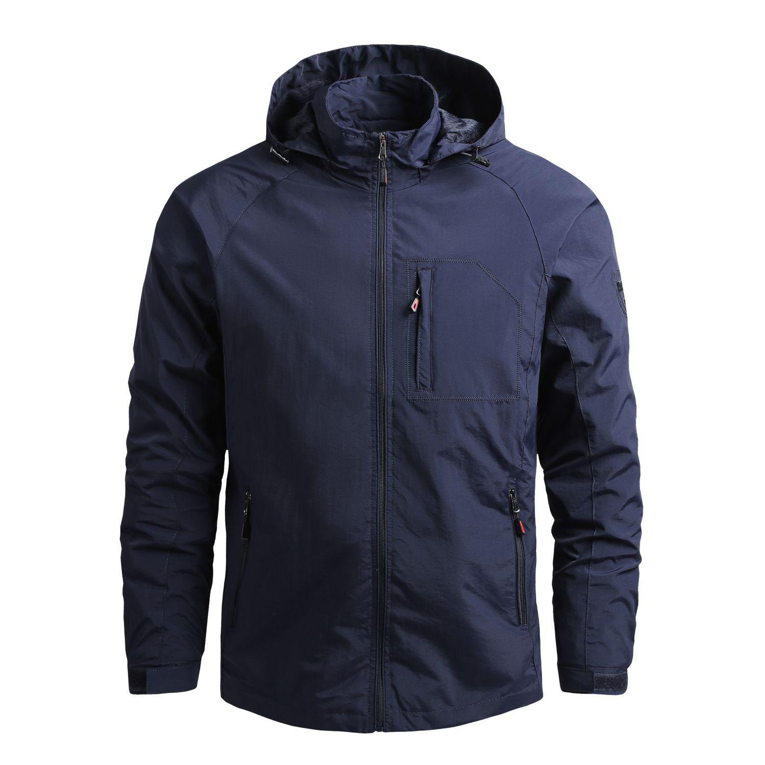 

Молодежная повседневная куртка с капюшоном: Ветрозащитный, водонепроницаемый, однотонный, карманы на молнии, воротник-стойка, идеально подходит для весны и осени на открытом воздухе M темно-синий
