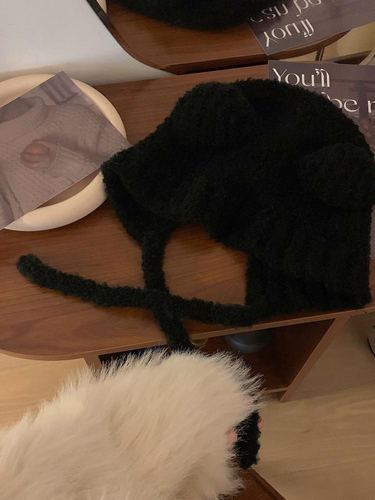 

Winter New Arrivals Hat Men and Women Long Rope Strap Cute Super Soft Bear Ears Knit Hat Keep Warm Suitable for Daily ,shopping One Size чёрный