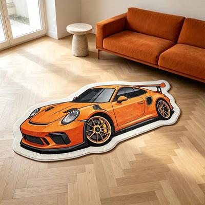 Sports Car Shaped Plush Rug Non Slip Washable Racing Carpet for Gaming Room Boy Bedroom Kids Nursery Home Decor