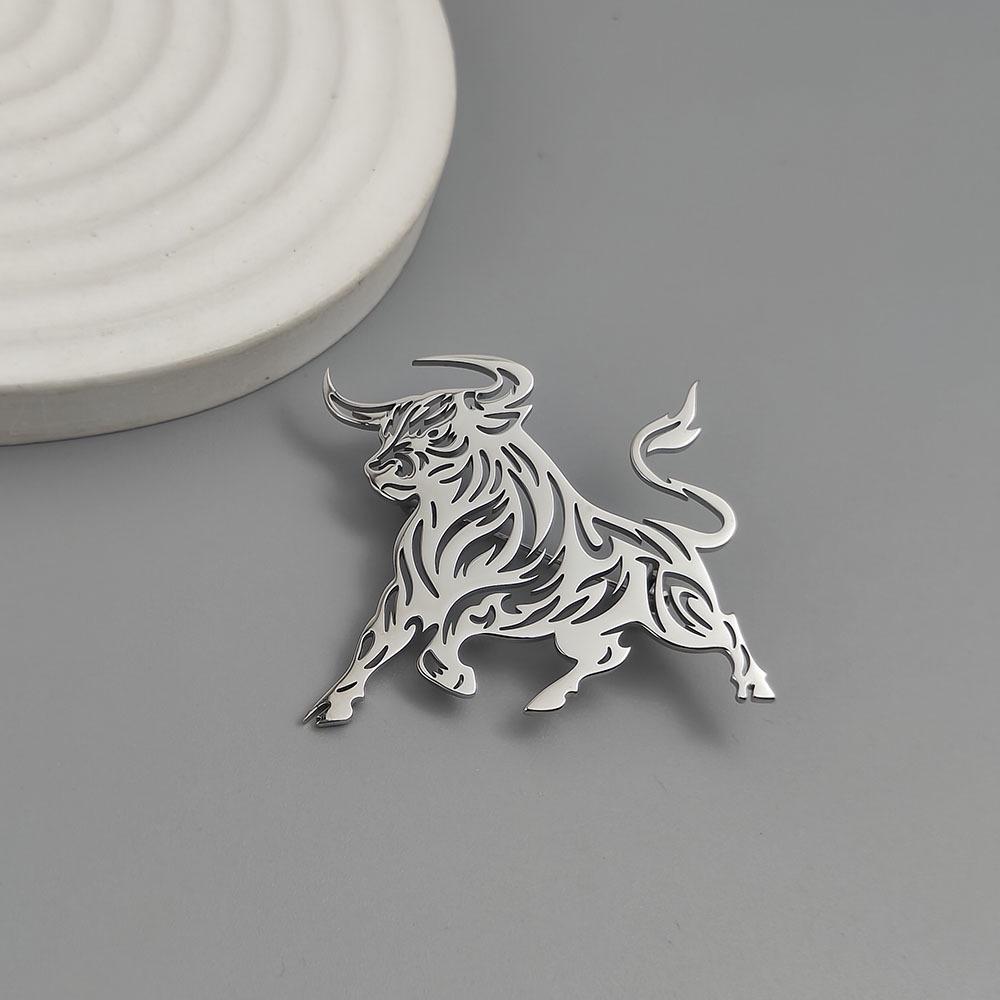 Edelstahl Stier Broche für Anzughemden - Tier Design