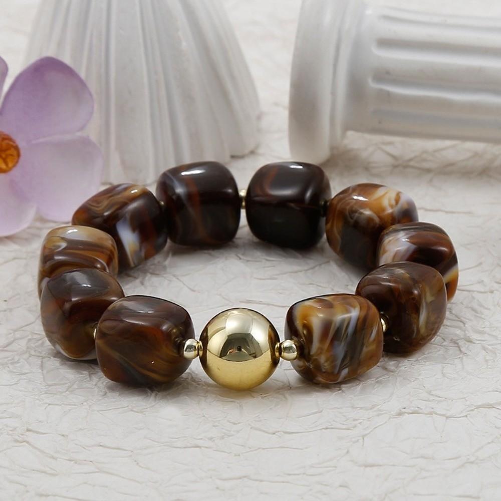 Acrylic Square Beads Bracelet Elastic Handmade Bracelet Boho Beaded Bracelet  for Women 02