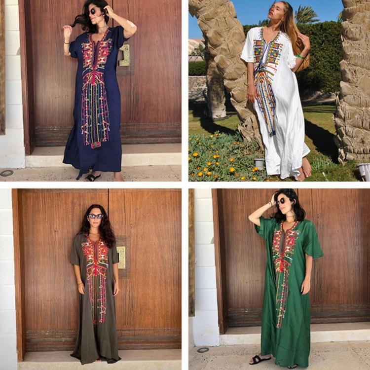 Women's Embroidered Rayon Beach Cover-Up Robe: Sun Protection for Seaside Vacations & Bikini Swimsuit Outerwear