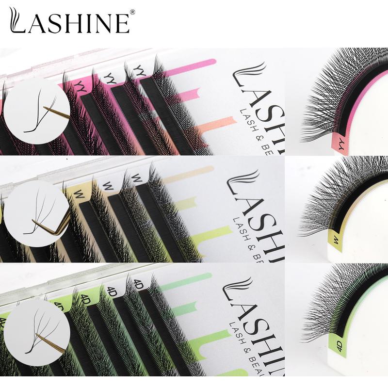 LASHINE W Shaped Lashes YY 3D 4D 5D 6D Premade Volume Fans Faux Mink Eyelashes Brazilian Volume C/D/M Curl Natural Soft Lashes