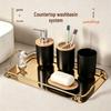 Six-Piece Bathroom Set: Washbasin, Trash Can, Soap Dish, Cleaning Tools.