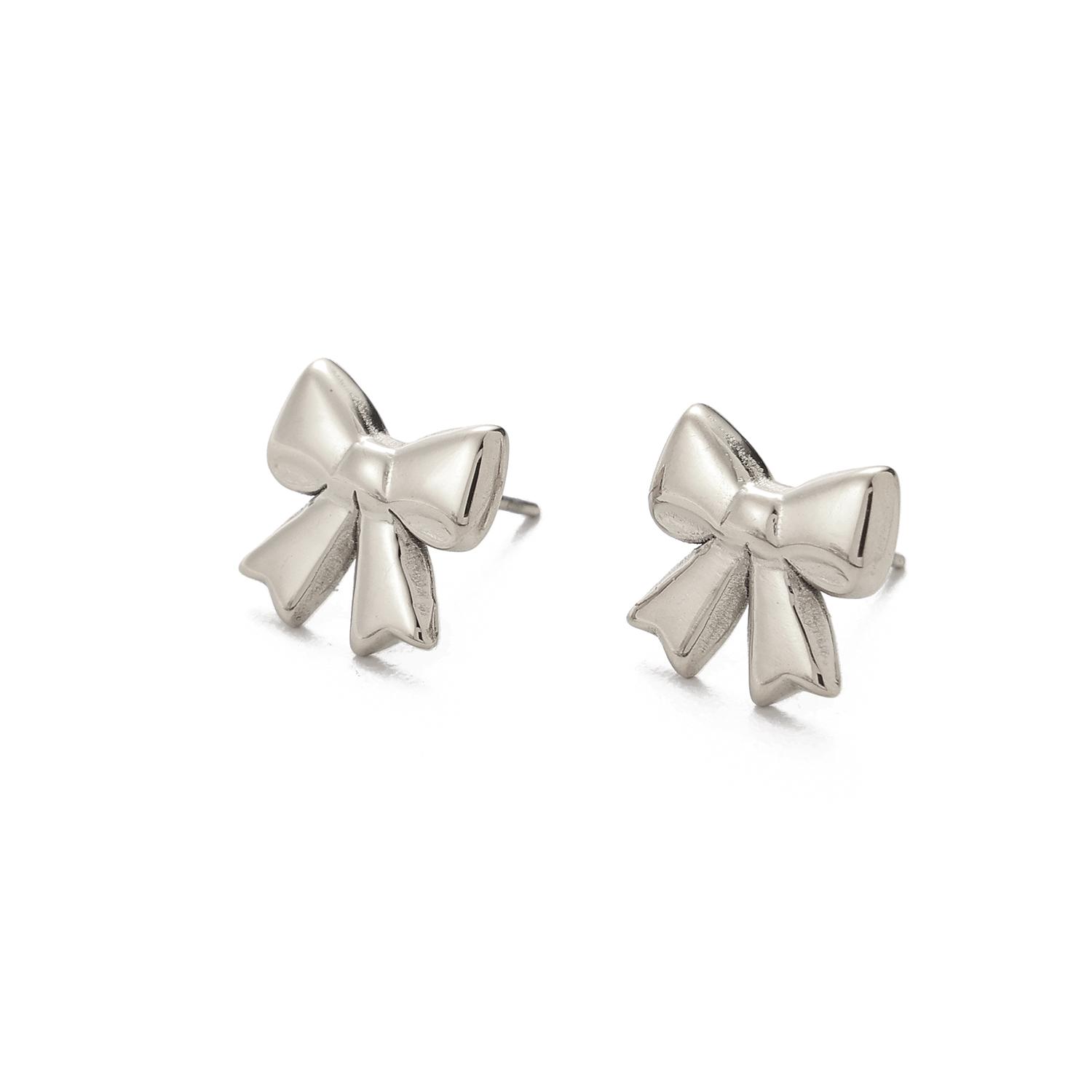 

CARLIDANA New Arrival Trendy Gold Plated Bowknot Earrings Simple Stainless Steel Earrings Fashion Heart Bow Girl Stud Earrings