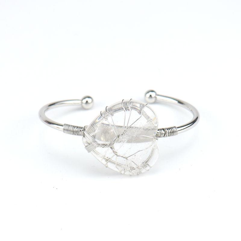Handmade Copper Wire Wound Natural Crystal Amethyst Peach Heart Love Bracelet Bracelet Bracelet Rough Stone Crystal B23