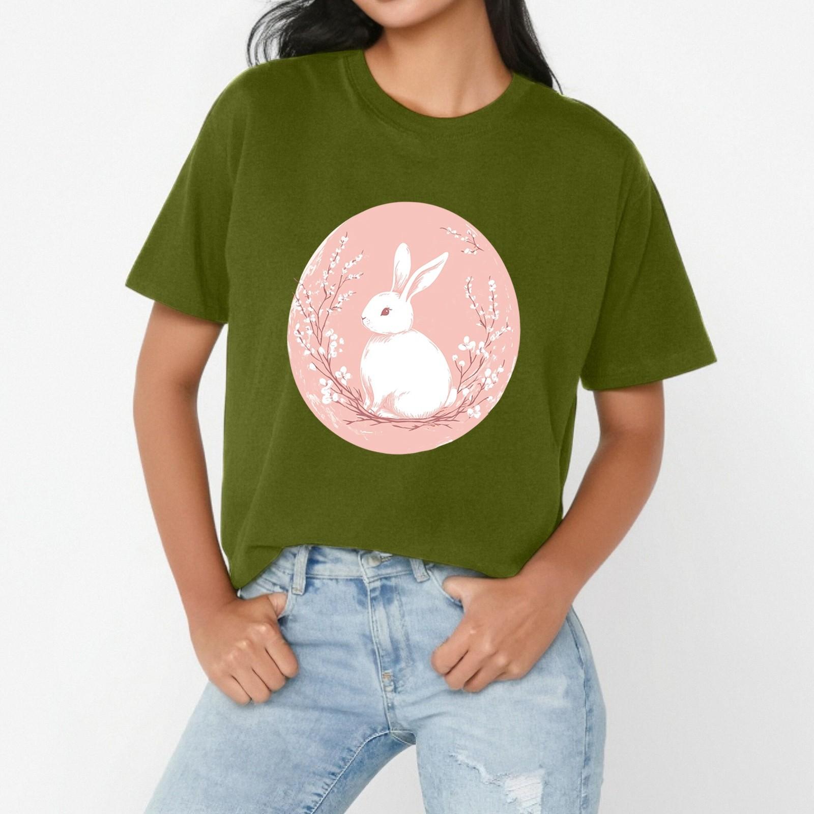 

Женская повседневная свободная футболка с пасхальным принтом, круглый вырез, пуловер, короткий рукав, топ L армия зеленый