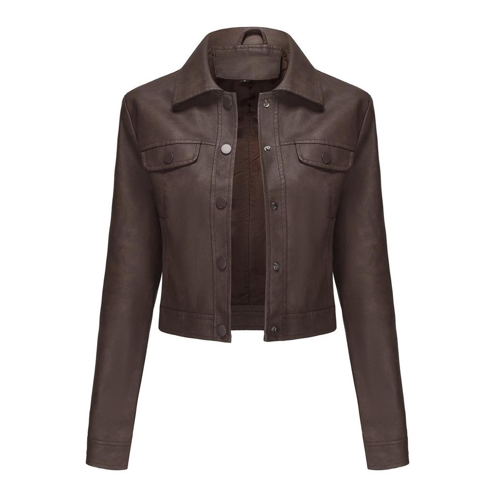 Spring and Autumn New Thin Leather Coat Women's Multi-Pocket Cardigan Casual Jacket Daily Jacket