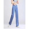 Jeans in Lino da Donna Estivi Vita Alta Casual Vestibilità Larga Gamba Larga Pantaloni Svasati
