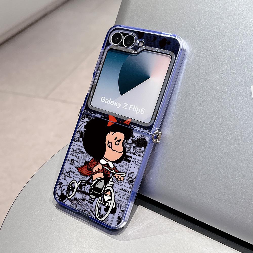 

Cute M-Mafaldas Girl Metal Connector Phone Case for Samsung Galaxy Z Flip3 Flip4 Flip5 Flip6 Flip7 Candy Color Soft TPU Cover Samsung Z Flip4 5G