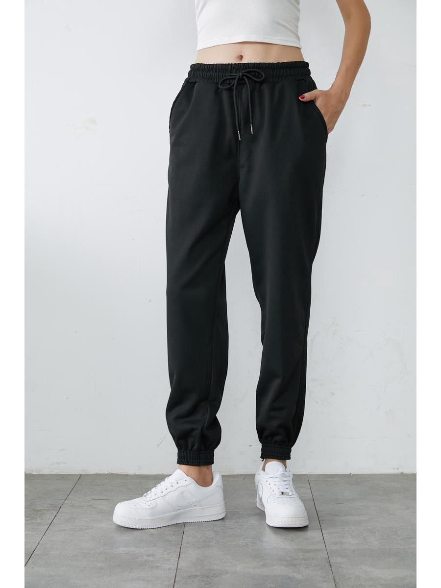 

Женские эластичные спортивные штаны с высокой талией и кулиской: Легкие свободные джоггеры L чёрный