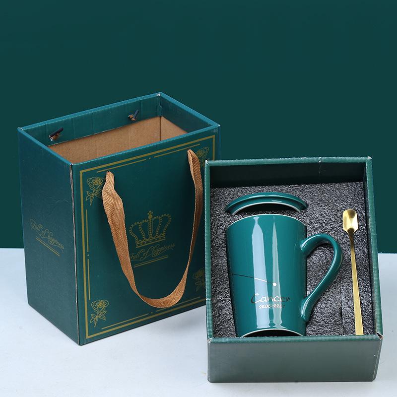Creative Ceramic Cup With Lid Spoon Gift Water Cup Gift Box Twelve Constellation Ceramic Cup Printing