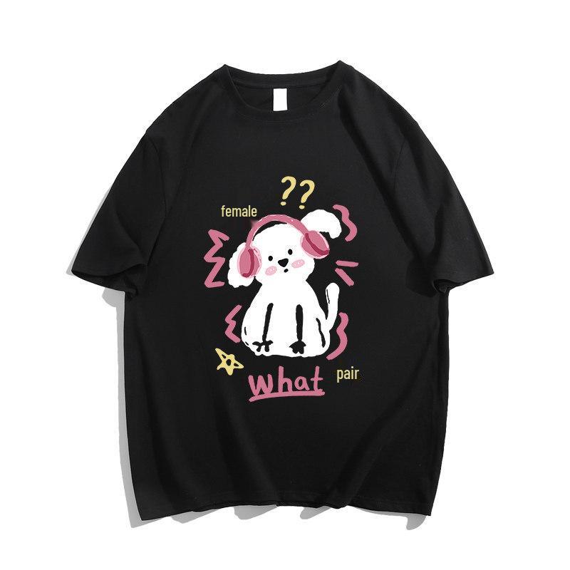 

Women s Plus Size Loose Fit High Street Retro T-Shirt: Hong Kong Style Chic for Couples M (suggested 80-100 jin) чёрный