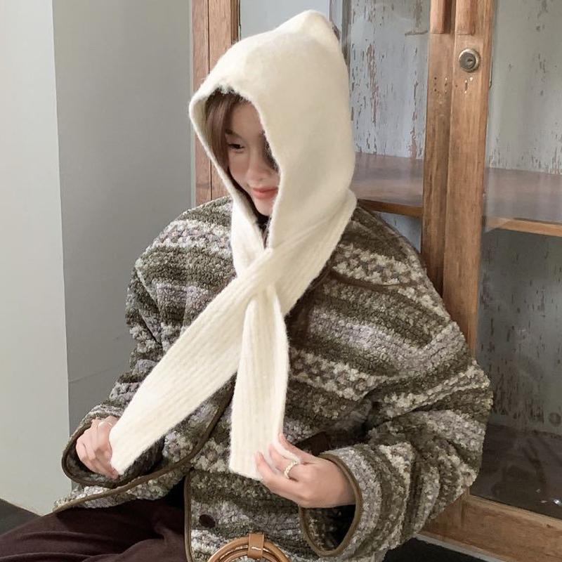 Winter Balaclava Scarf Hats For Men Women Winter Warm Knitted Scarf Caps Outdoor Drawstring Neck Collar Beanies Caps Scarves