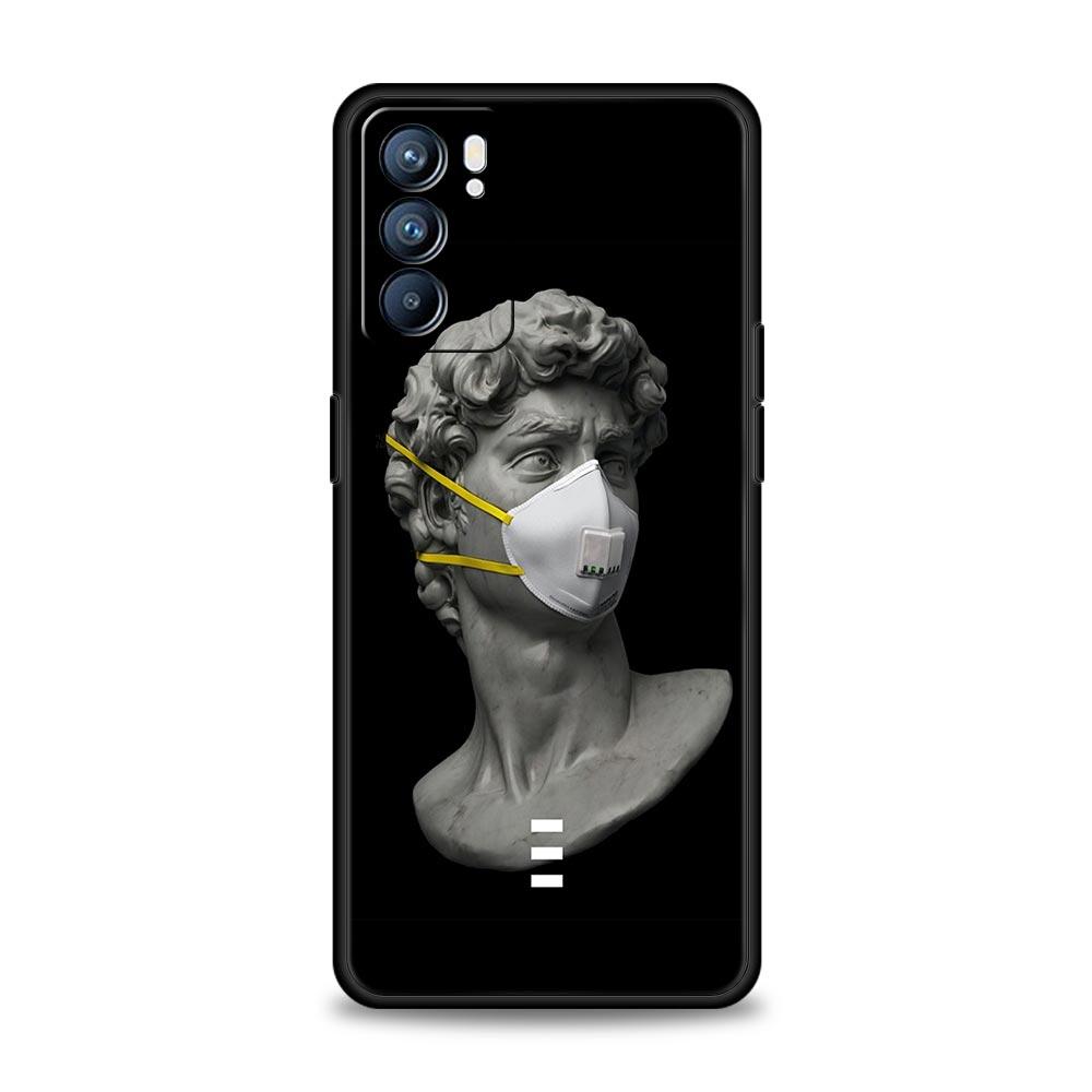 Cartoon Statue Abstract Art Phone Case For Oppo A17 A31 A54 A57 A78 A79 A98 Find X5 X6 Reno 6 7 8 10 11 12 13 F Pro 5G Soft TPU