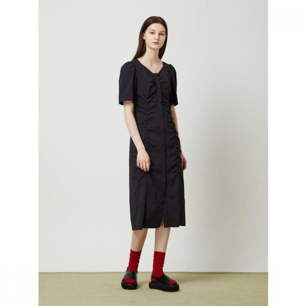 Cc Collect Shirring Button Up Long Dress C252mse135 BK (black)/66