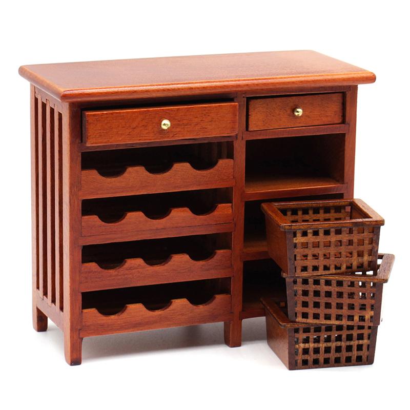 1pc 1/12 Simulation Model Mini Mahogany Wine Cabinet Wooden Drawer Cabinet Miniature Doll House Accessory Children's Toys
