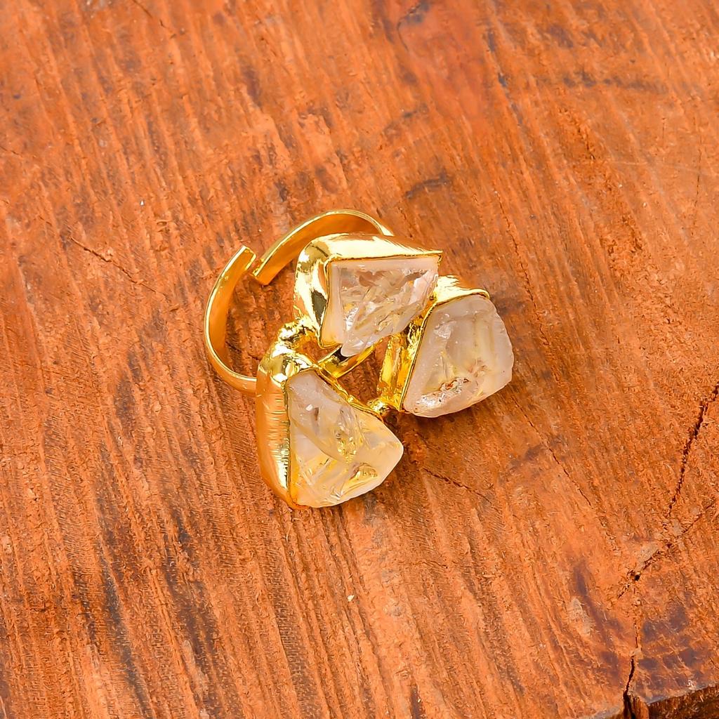 Citrine Gemstone Gold Plated Birthday Statement Boho Cocktail Electroformed Ring V-120
