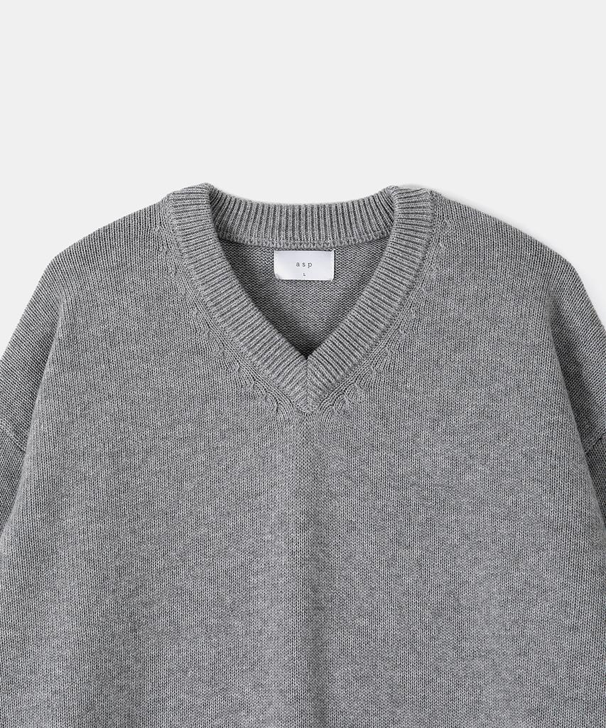 ASP Cotton V-Neck Knit Melange Gray
