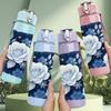 1PC Dark Blue Rose Bouquet Art Print 750ml Color Plastic Sports Water Bottle Leakproof Flip Straw Lid Suitable for Sports Office Home Use