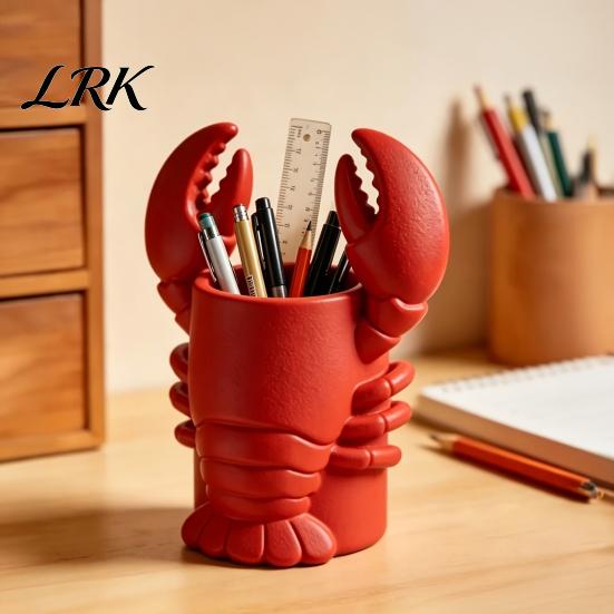 Artistic Brush Holder Lobster Pen Holder, Halloween Funny Sea Animal Pencil Stand, Creative Eye-catching Desk Decor Organizer for Brushes Makeup