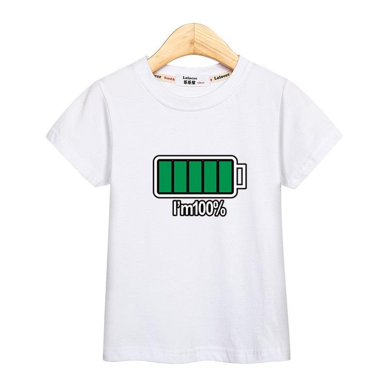 3-13T Children Casual T-shirt Battery Graphic Top Boys Summer Short Sleeved Shirt O-neck Cotton Clothes