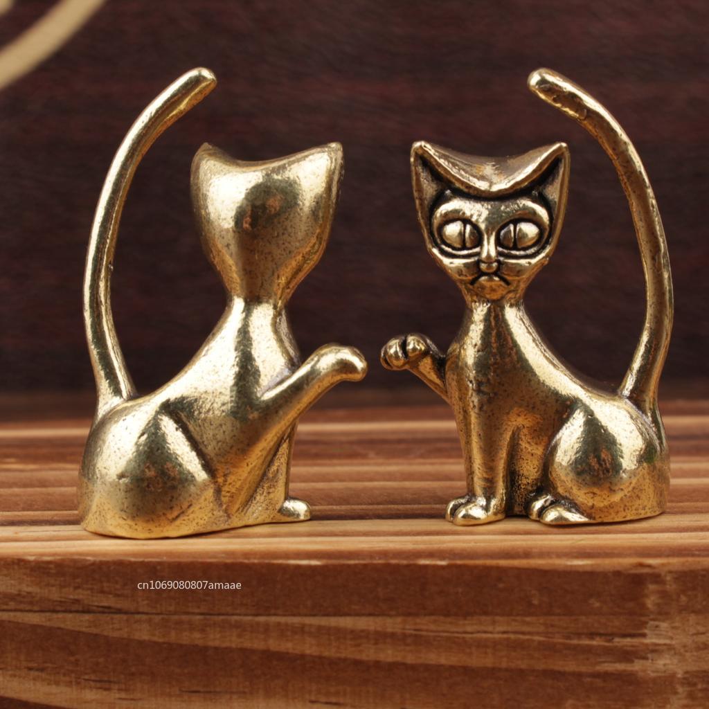 Retro Brass Cat Lovers Statue Ornament Copper Animal Sculpture Incense Burner  Tea Pet Home Desktop Decorative Accessories