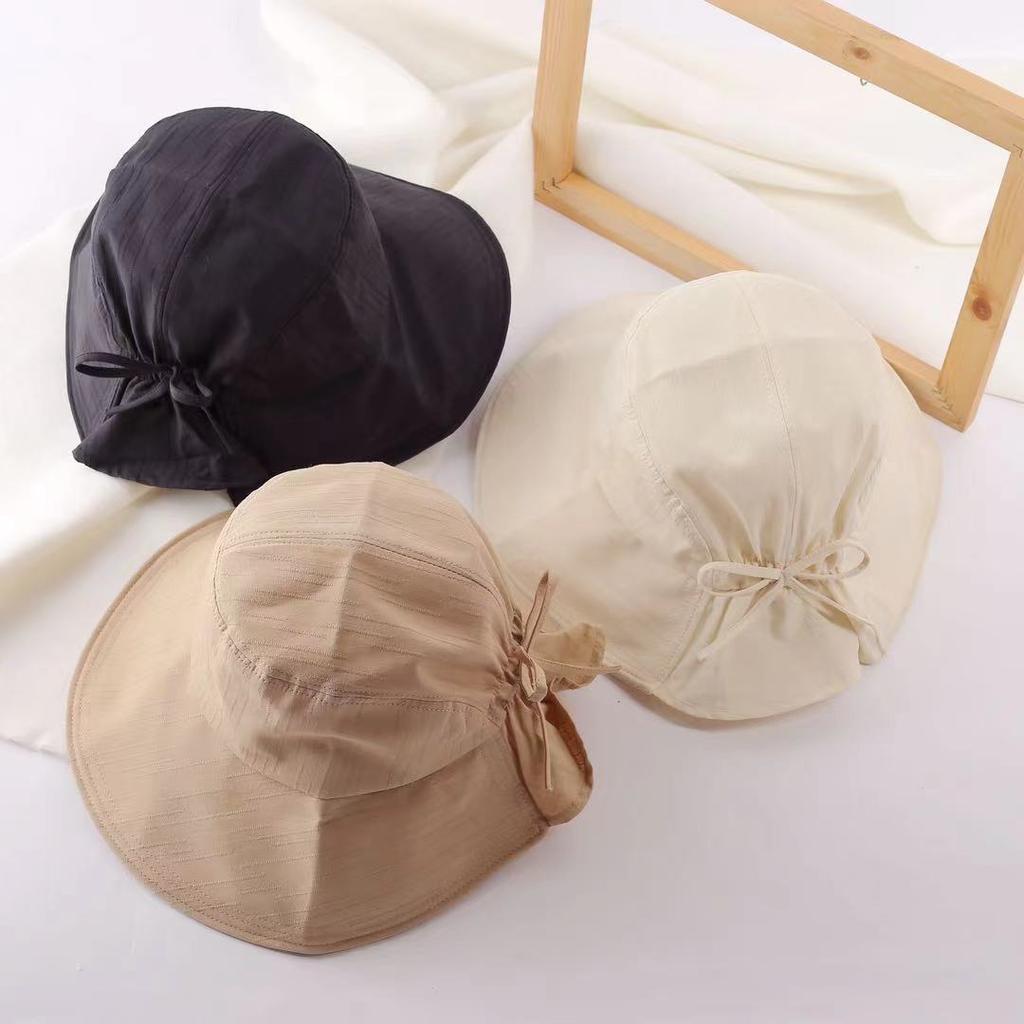 Big head circumference sun hat bucket hat women's summer thin travel bow sun hat face cover sun protection basin hat