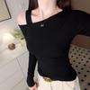 Spring Autumn One World Collar Sexy Off the Shoulder Tee Women Long Sleeve Casual All-match Pullover T-shirt Top