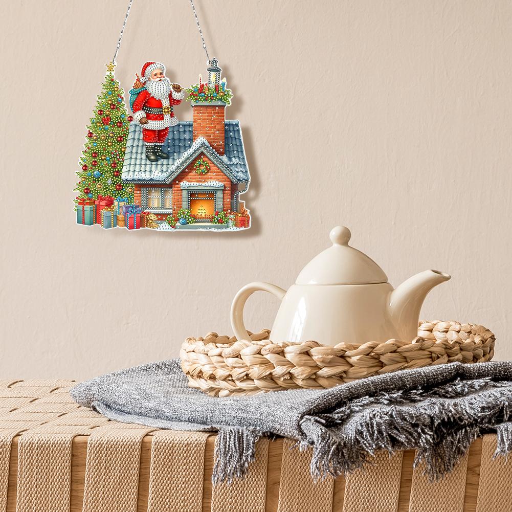 2D Flache Weihnachten DIY Hängende Diamantmalerei Kits Einseitiger Bohrer Diamantmalerei Acryl Anhänger DIY Heimdeko Hängender Charme