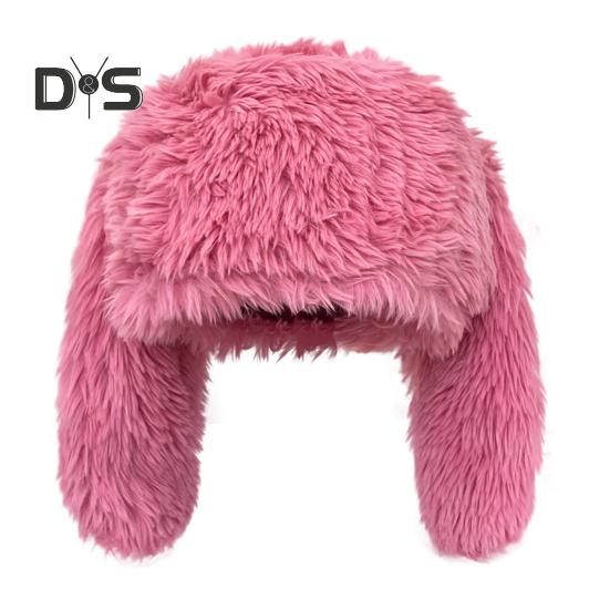 

Зимняя плюшевая шапка в форме мультяшного кролика с длинными пушистыми волосами, реквизит для фотосъемки, сохраняющий тепло, защищающий от ветра и холода головной убор розы красного