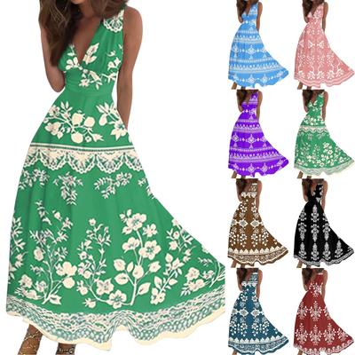 Women's Casual And Fashionable Floral Print V-Neck Sleeveless Dress Sleeveless Dress