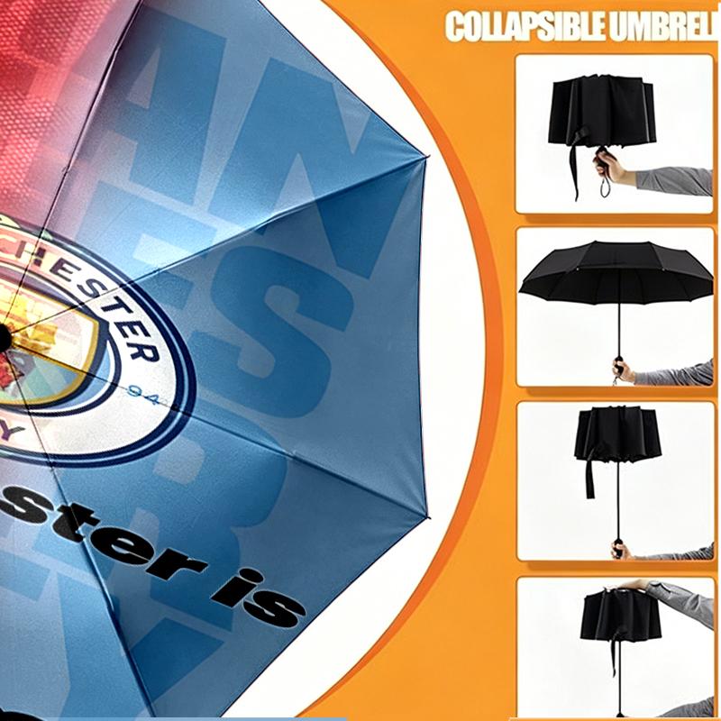 Custom Name Personalized Manchester City FC Print Umbrella, Auto Open Close, 8‑Rib Sturdy Frame, Commute Camping Hiking Use, Birthday Gift