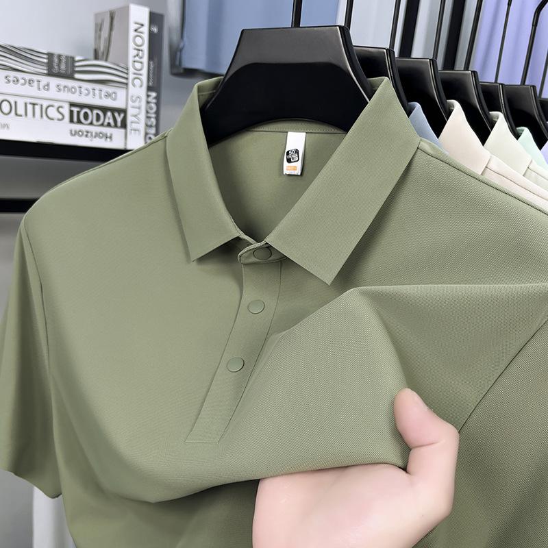 Men's Summer 2026 Seamless Lapel Polo: Mid-aged Casual Solid Color Short Sleeve T-shirt