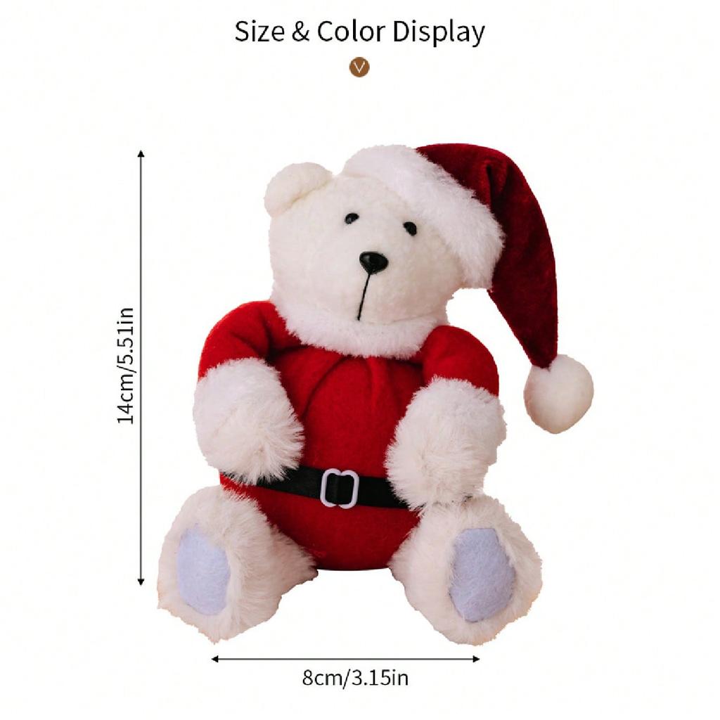Festives Santa Dressed Sitting Bear Figurine Christmas Theme Animal Figure Ornament Plush Doll Home Decoration