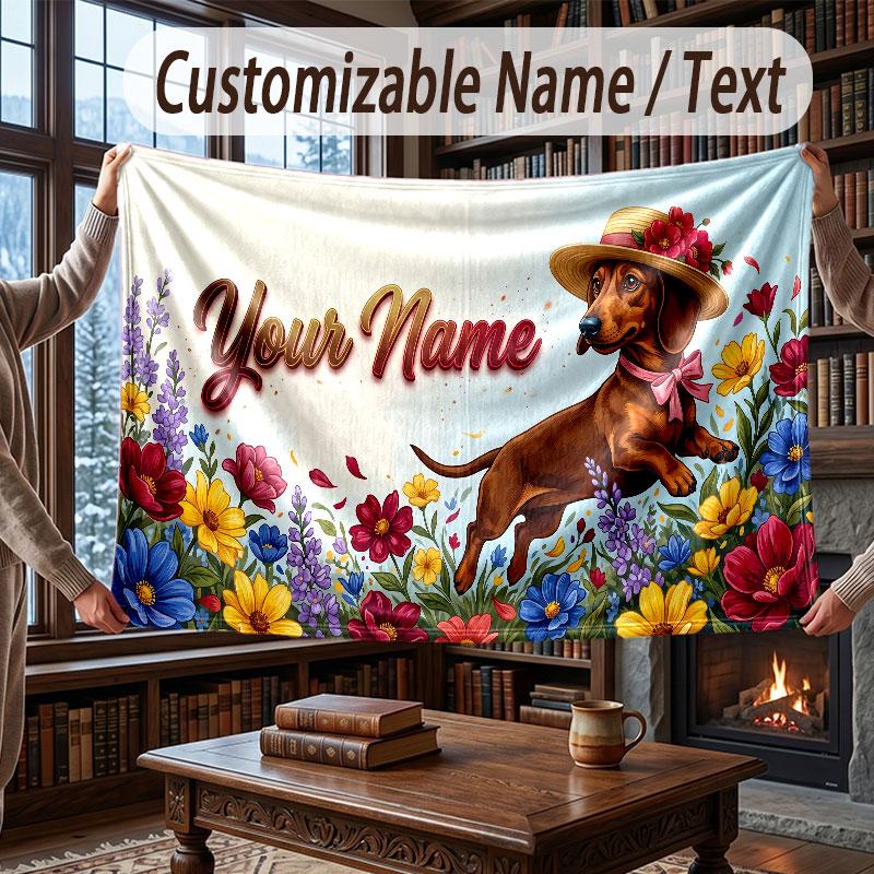Floral Garden Theme Throw Blanket Custom Name Text Personalized Blanket Soft Cozy Blanket for Home Sofa Bed