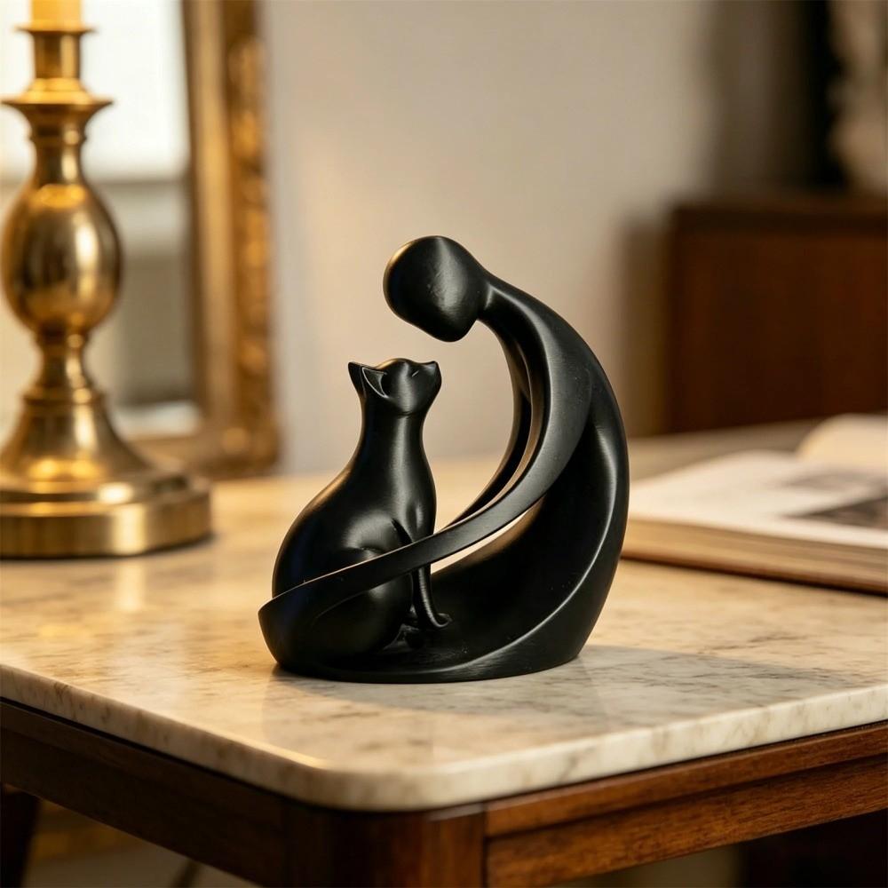 3D Printing Human and Cat Statue Modern Abstract Abstract Cat Figurine  Home Desktop Decor