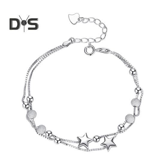 

Женский браслет серебряного цвета, полированный, гальванизированный, двухслойный, с подвеской в виде звезды, на запястье, подарок на годовщину, день рождения, выпускной вечер, легкий браслет A