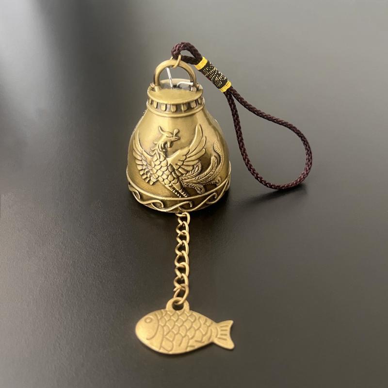 Vintage Pure Copper Bell Keychain Rustproof Brass Small Pendant Portable Ornament for Car Key Backpack Accessory Gift