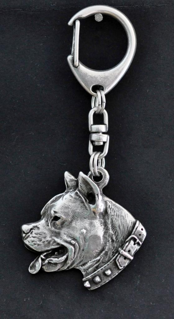 Americký stafordšírský teriér, Amstaff I - Postříbřená klíčenka s pejskem v dárkové krabičce, ozdoba na kabelku, přívěsek na batoh značky Art-Dog