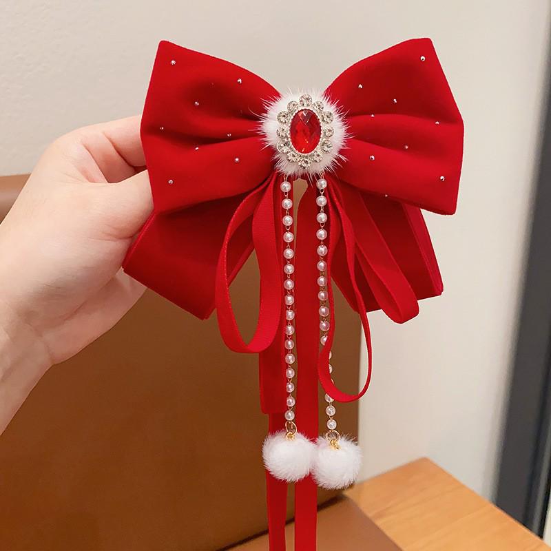 

Красный бант-корона заколка для волос в китайском стиле для девочек - Новогодний головной убор