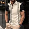 New Casual Men's Polo Shirt Patchwork Striped Short Sleeved T-shirt Top