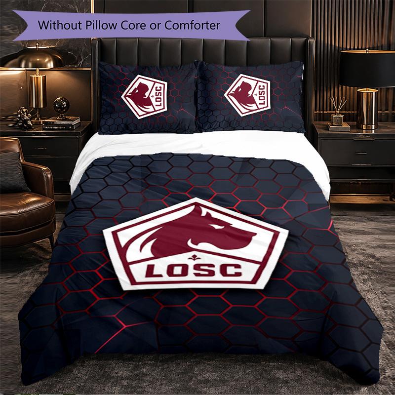 LOSC Lille FC Bettwäsche-Set 3-teilig Bettbezug-Set Dekorative Bettwäsche für Jugendzimmer Heimdekoration