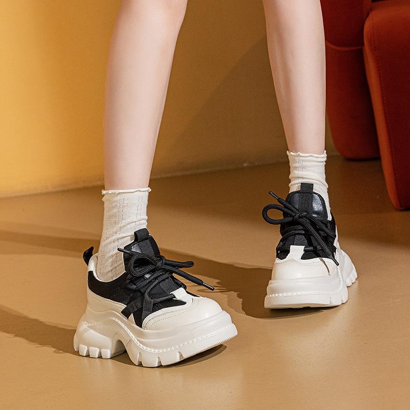 8CM Women Casual Shoes Genuine Spring Autumn Fall Platform Sneakers Chunky Comfortable Non Slip Heel Walking Shoes