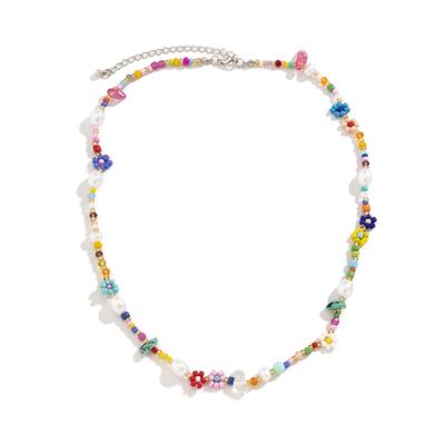 Bohemian Multicolor  Beads Flower Choker Imitation Pearls Collar Fashion Necklace for Women Jewelry Accessory