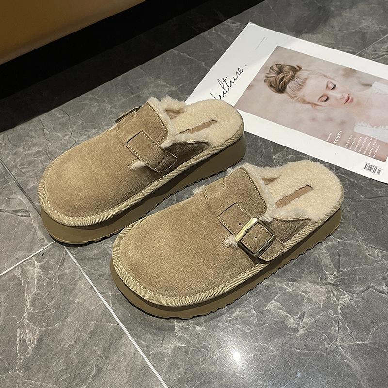 Mao Mao Slippers Women's New Winter Velvet Snow Boots Thick-soled Bag Head Warm Half Slippers