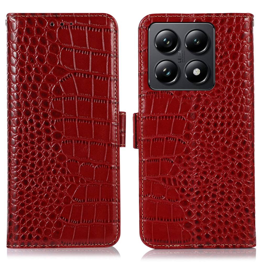 For Xiaomi 14T Pro Case Crocodile Texture Genuine Cow Leather Phone Wallet Cover