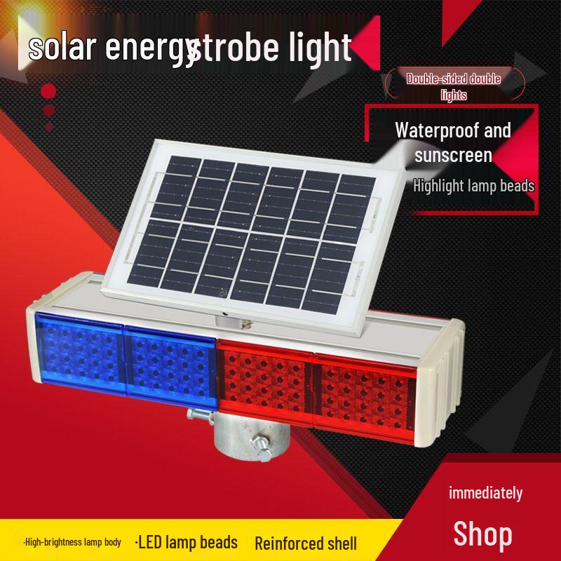 Solar-Powered Red/Blue LED Warning Strobe for Roadblocks and Construction Sites