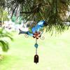 Rustic Bird Wind Chime Iron Wall Decor Metal Glass Painted Bell Hanging Ornament 37x20cm