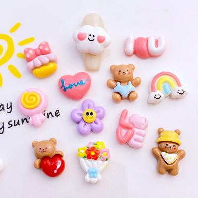 20Pcs New Cute Resin Mini Rainbow, Bear, Cloud, Flower Series Flat Back Ornament Jewelry Making Bows Accessories
